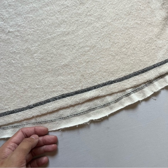 CANAPÉ cream ivory terry cloth knit contrast stitch fray raw hem boxy sweater - Picture 3 of 6